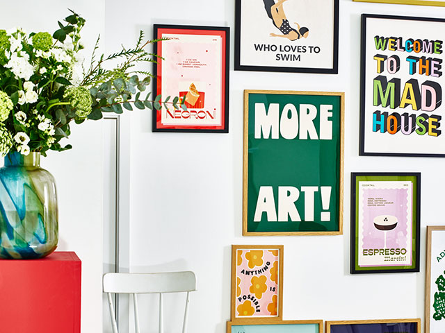 Vibrant Print wall in hallway