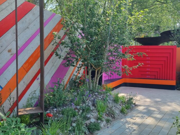 Chelsea Flower Show 2024 Repurposed Garden coloured fences