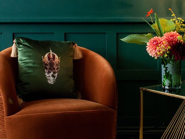 audenza velvet skull cushion decorating idea for halloween - inspiration - goodhomesmagazine.com