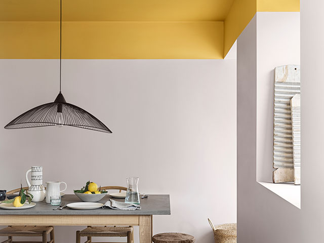 Colour blocked ceiling with Crown paints