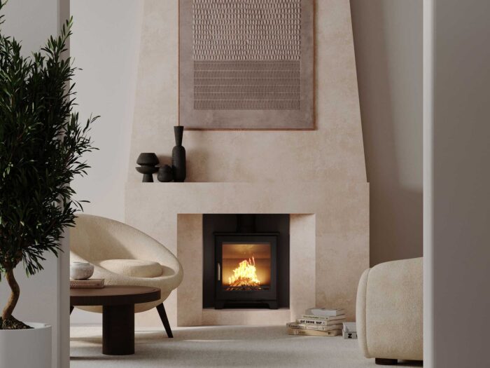 Boucle furniture and limewashed panelling are a great mix in a room