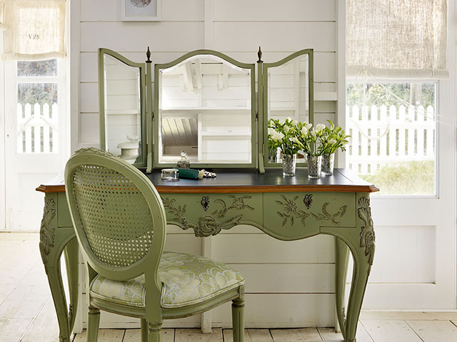 Bridgerton inspired interiors green dressing table