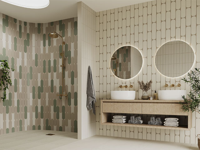 lozenge-shaped bathroom tiles from The Baked Tile Co