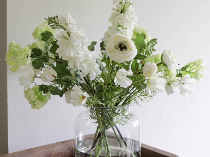 For a classic choice with plenty of white flowers, Marquis & Dawe have cosmos and eucalyptus