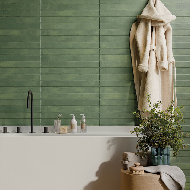 Green bathroom with tiles