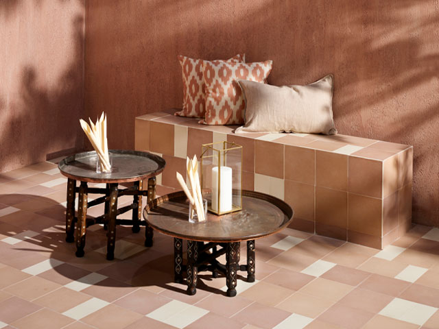 outdoor living: terracotta patchwork encaustic cement floor tiles