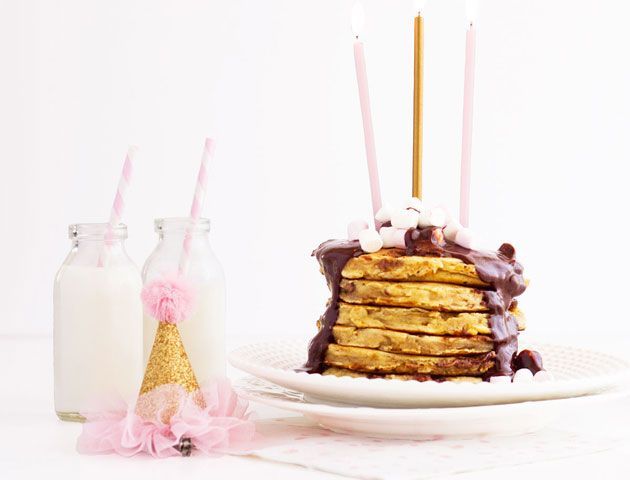 Rocky Road pancakes topped with pink and white marshmallows and gold and pink candles -notonthehighstreet-living-room-goodhomesmagazine.com