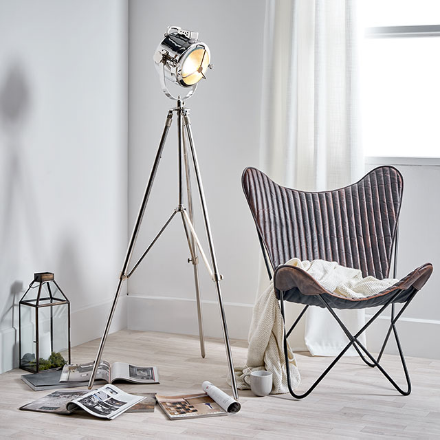 Marine Nickel Searchlight floor lamp, £350, Ruma
