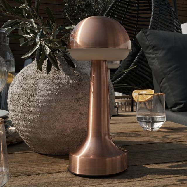 copper outdoor table lamp with usb charging and touch on and off