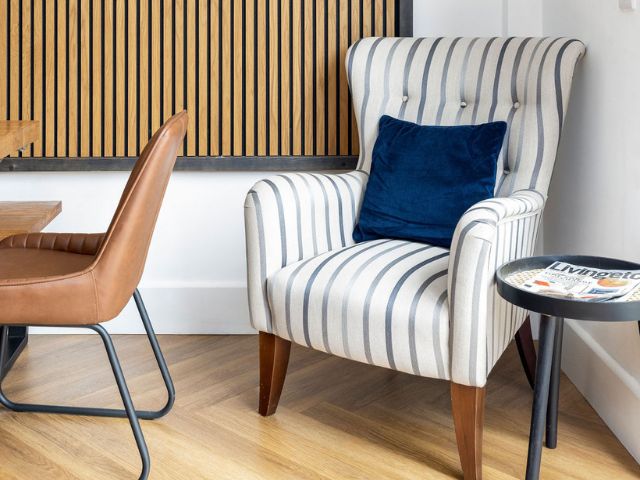 Wooden slat panelling in a new build