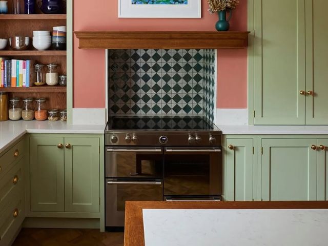 Pistachio green coloured kitchen