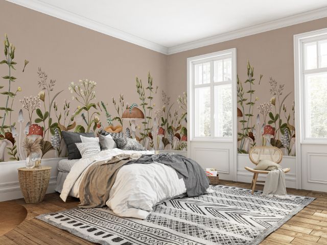 Mushroom wall mural in a bedroom