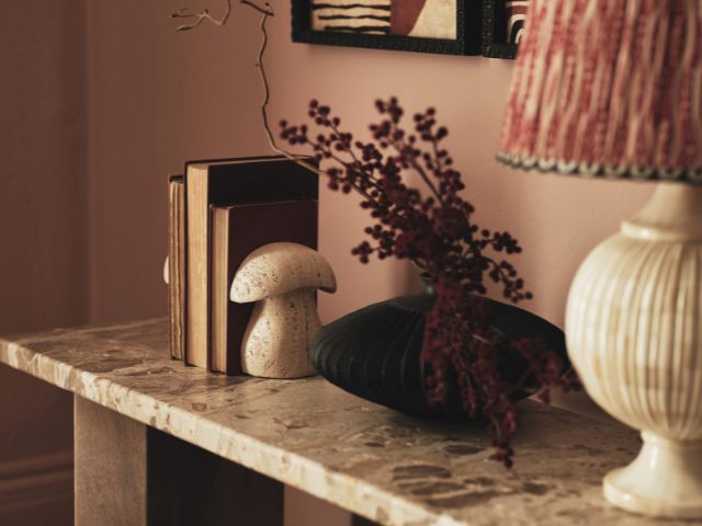 Mushroom travertine bookends from OKA