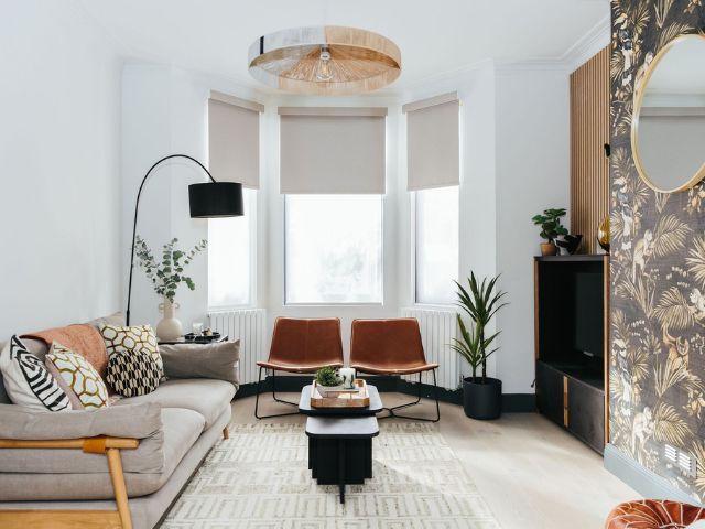 Living room with TV in the corner